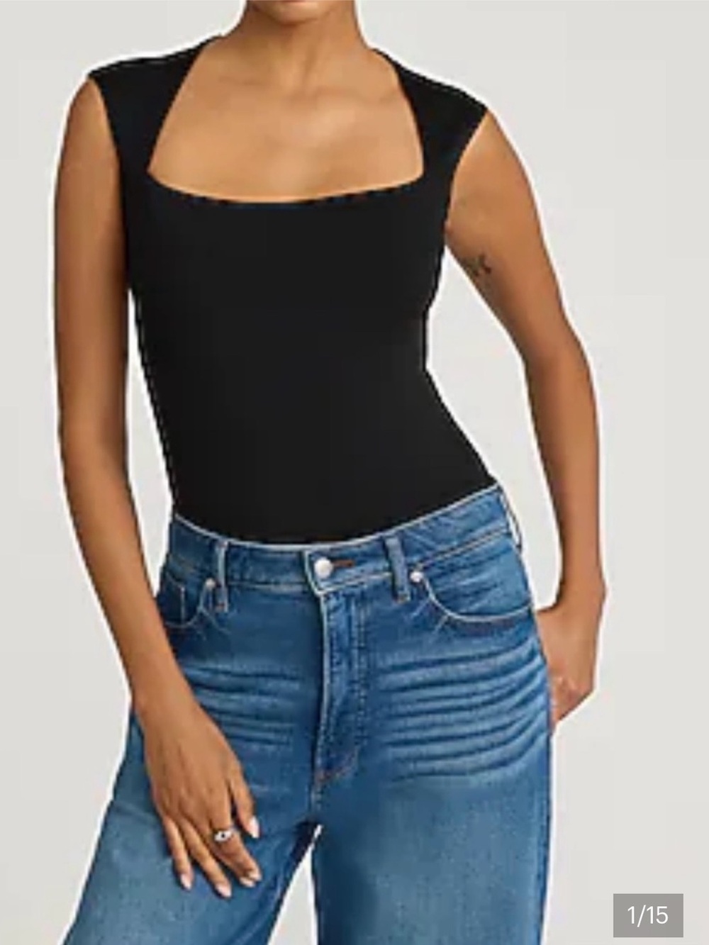 Express Body Contour High Compression Black Square Neck Bodysuit XS